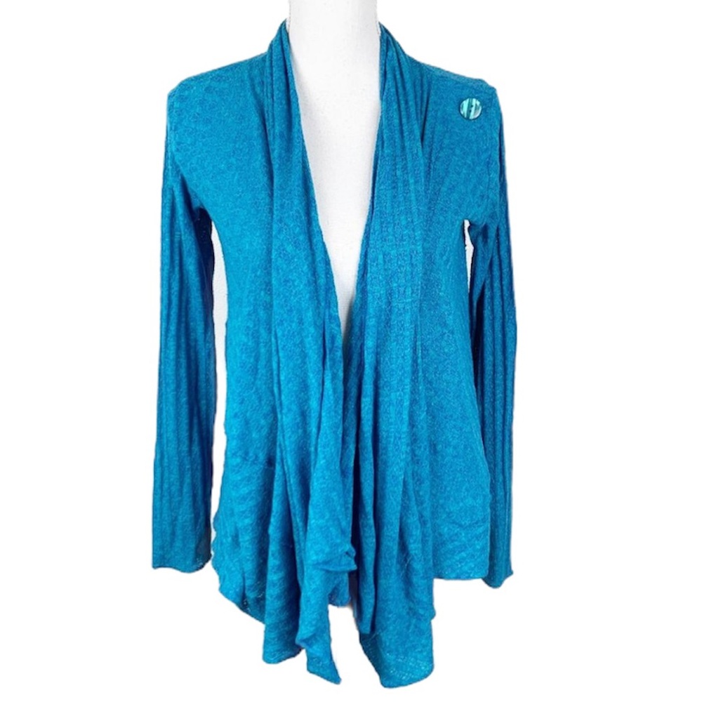 REI Sweater Women Extra Small Blue Waterfall Open Front Knit Cardigan Coverup